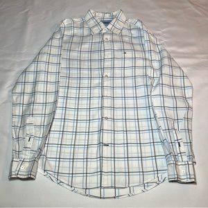 Mens Long Sleeve Tommy Hilfiger Dress Shirt Blue Black White Pattern Size Medium